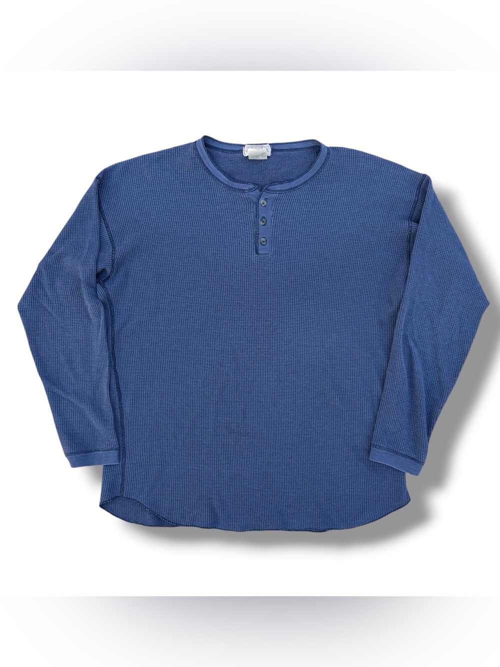Vintage 90s St. Johns Bay Henley Waffle Knit Thermal Shirt Blue Size XL